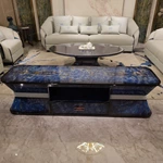 High-Gloss TV Console with Artistic Blue Veneer Finish